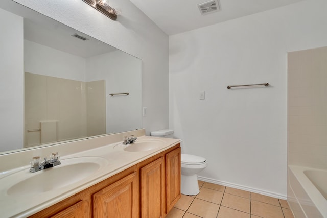 1940 Creek Crossing Dr, Fort Worth, TX 76247 - full bathroom with tile patterned flooring, double vanity, and shower / bathtub combination