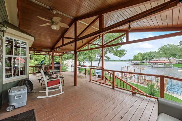 200 Dogwood Trl, Murchison, TX 75778 - wooden deck with a water view and a ceiling fan