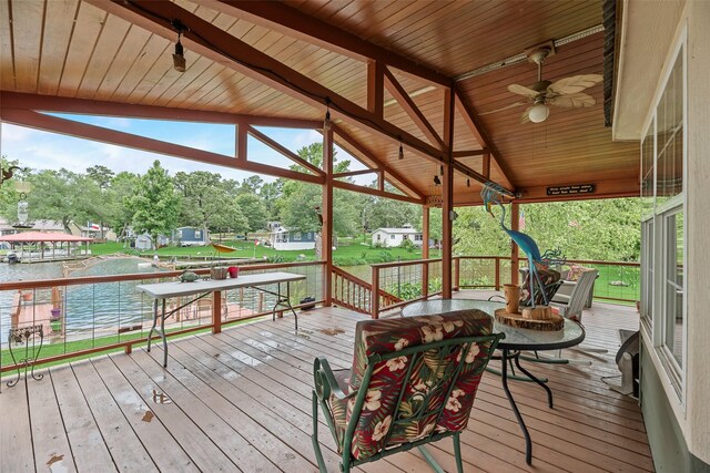200 Dogwood Trl, Murchison, TX 75778 - wooden terrace featuring a water view, view of scattered trees, and ceiling fan