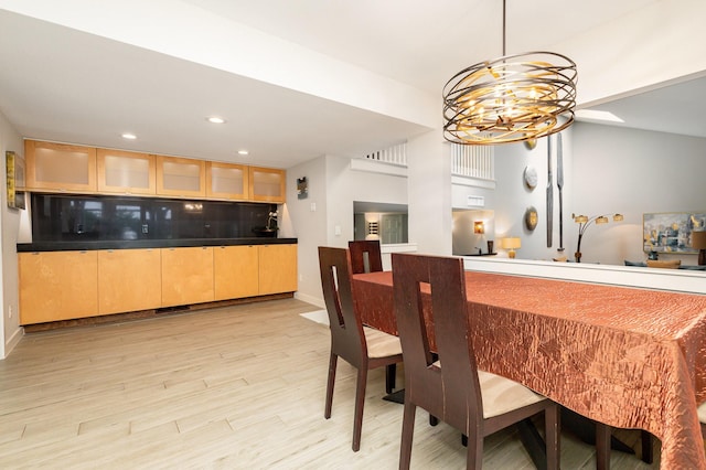 6141 Prestondell Ct, Dallas, TX 75240 - dining area featuring light wood-style flooring, recessed lighting, and a chandelier