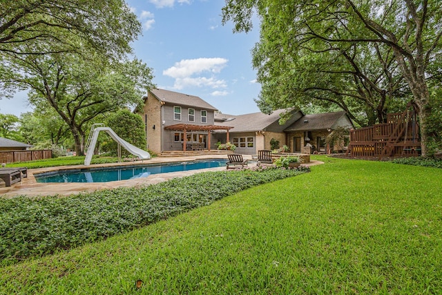 6141 Prestondell Ct, Dallas, TX 75240 - view of pool featuring a water slide and a patio