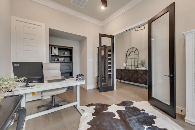 12480 Palmer Dr, Fort Worth, TX 76179 - office area with wood finished floors and ornamental molding