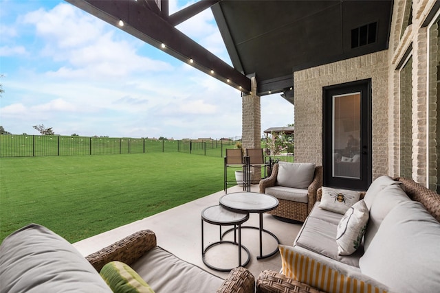 12480 Palmer Dr, Fort Worth, TX 76179 - fenced backyard featuring an outdoor living space and a patio