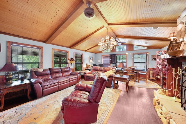1605 County Road 1195, Yantis, TX 75497 - living area featuring a chandelier, wooden ceiling, and wood finished floors