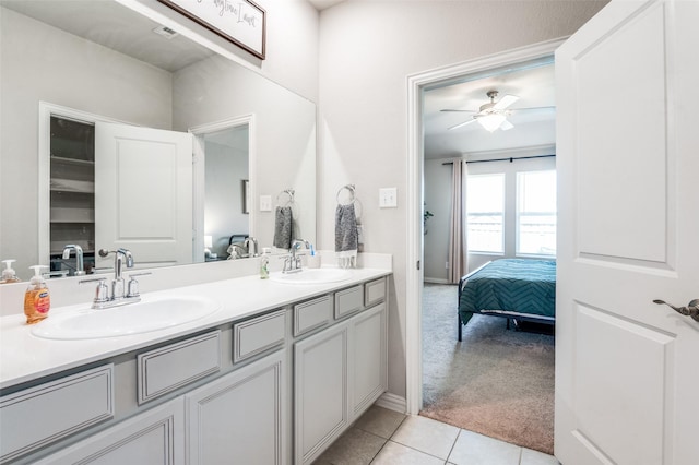 2805 Field St, Celina, TX 75009 - bathroom with ensuite bathroom, double vanity, tile patterned flooring, and ceiling fan