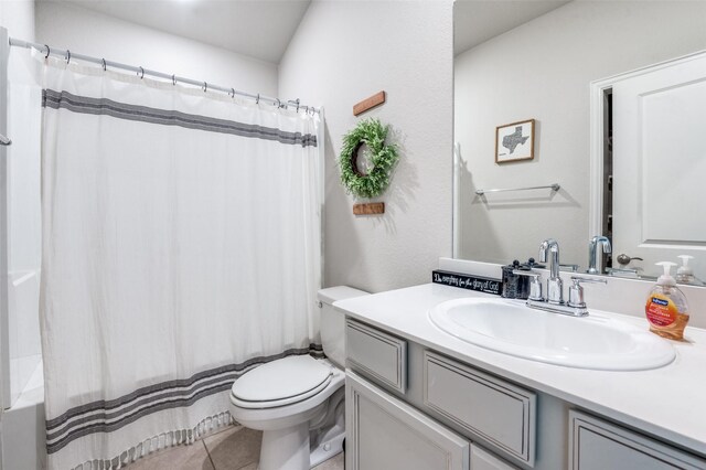 2805 Field St, Celina, TX 75009 - bathroom featuring vanity, shower / bath combo with shower curtain, and tile patterned floors
