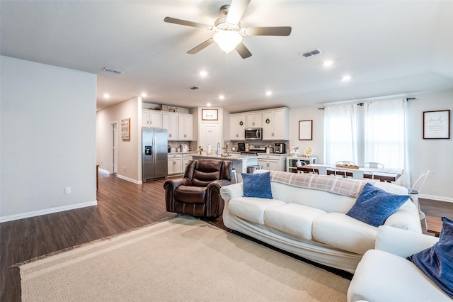 2805 Field St, Celina, TX 75009 - living area featuring ceiling fan, wood finished floors, and recessed lighting