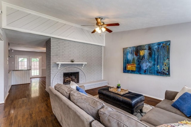 4113 Blue Flag Ln, Fort Worth, TX 76137 - living room with a ceiling fan, hardwood / wood-style floors, and a fireplace