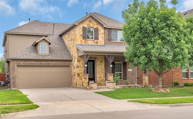 10909 Blake Gdns, Mckinney, TX 75072 - traditional-style house with a front yard, roof with shingles, driveway, and brick siding