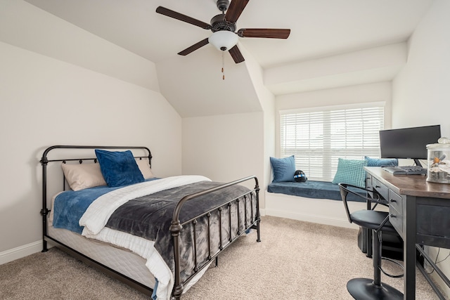 1251 Castle Dr, Prosper, TX 75078 - bedroom featuring carpet, lofted ceiling, and a ceiling fan