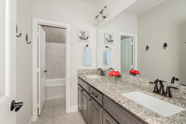 1251 Castle Dr, Prosper, TX 75078 - bathroom with double vanity, tile patterned flooring, and tub / shower combination