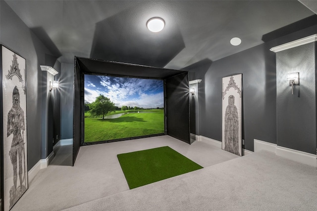 3791 Marble Hill Rd, Frisco, TX 75034 - carpeted cinema with golf simulator and baseboards