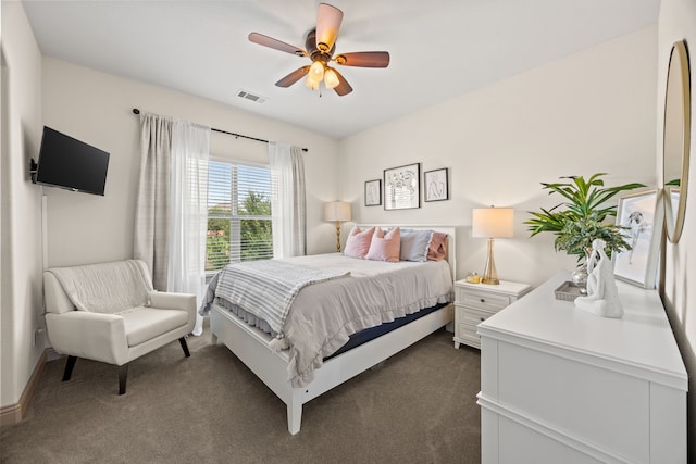 881 Derick Ln, Prosper, TX 75078 - bedroom with dark colored carpet and a ceiling fan