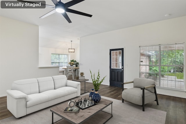 9942 Laurel Ln, Frisco, TX 75035 - living area featuring ceiling fan and wood finished floors