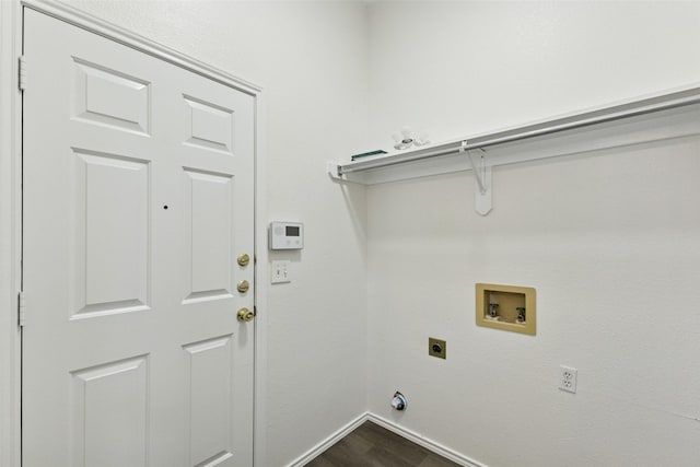 9942 Laurel Ln, Frisco, TX 75035 - laundry room with hookup for an electric dryer, washer hookup, and dark wood-style flooring