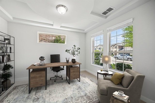 3516 Hathaway Ct, Irving, TX 75062 - home office featuring baseboards and a tray ceiling