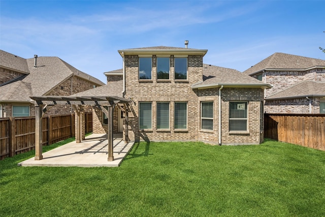 3516 Hathaway Ct, Irving, TX 75062 - back of property featuring a pergola, a patio, a fenced backyard, and brick siding