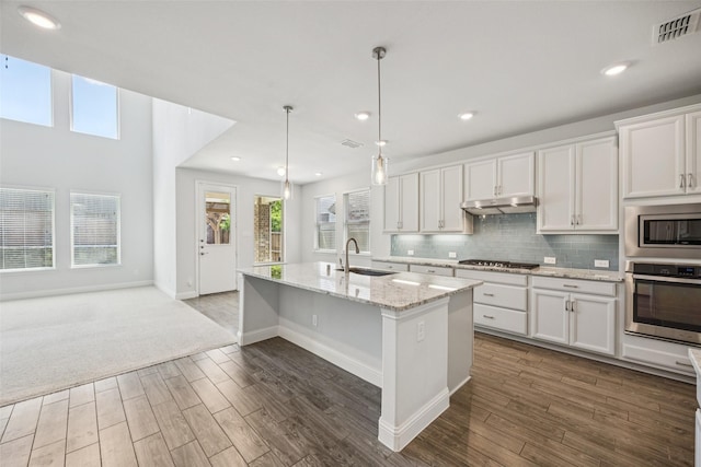 3516 Hathaway Ct, Irving, TX 75062 - kitchen with appliances with stainless steel finishes, healthy amount of natural light, white cabinets, dark wood finished floors, and recessed lighting