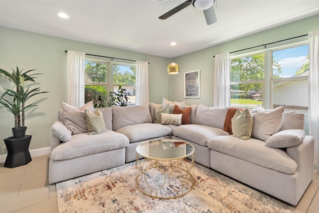 4912 Odessa Ave, Fort Worth, TX 76133 - living room featuring a ceiling fan and recessed lighting