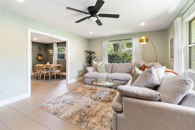 4912 Odessa Ave, Fort Worth, TX 76133 - living area with recessed lighting, ceiling fan, and light tile patterned floors