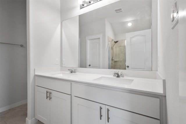 6112 Fall Creek Ln, Fort Worth, TX 76123 - full bath with tiled shower, double vanity, and tile patterned flooring