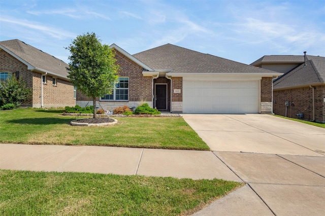 6112 Fall Creek Ln, Fort Worth, TX 76123 - ranch-style house with brick siding, an attached garage, concrete driveway, and a front yard