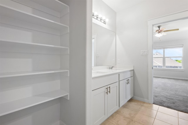 6112 Fall Creek Ln, Fort Worth, TX 76123 - bathroom with vanity, a ceiling fan, and tile patterned flooring
