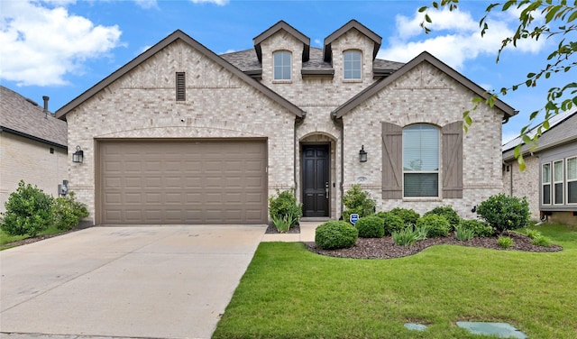 1429 Arrowwood Dr, Aubrey, TX 76227 - french provincial home featuring brick siding, a front lawn, driveway, and a garage
