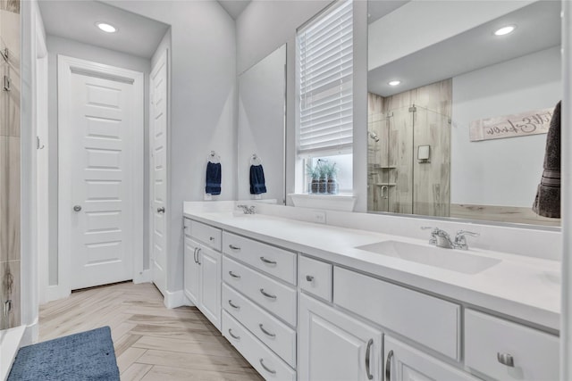1429 Arrowwood Dr, Aubrey, TX 76227 - bathroom with a shower stall, double vanity, and recessed lighting