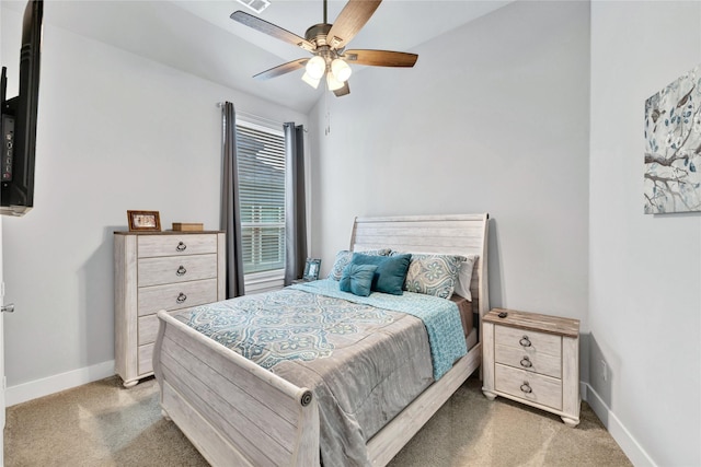 1429 Arrowwood Dr, Aubrey, TX 76227 - bedroom with light colored carpet, ceiling fan, and vaulted ceiling