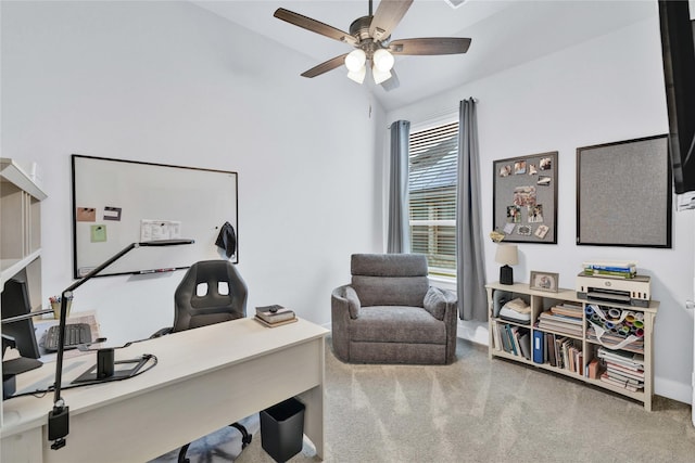 1429 Arrowwood Dr, Aubrey, TX 76227 - carpeted office space featuring a ceiling fan and vaulted ceiling