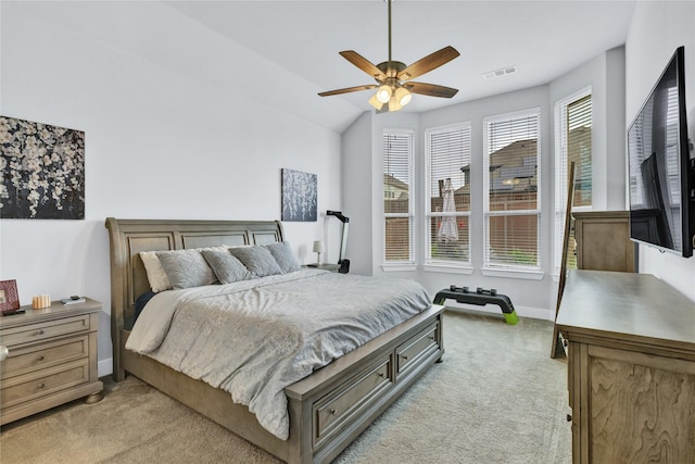 1429 Arrowwood Dr, Aubrey, TX 76227 - bedroom with light colored carpet, a ceiling fan, and lofted ceiling