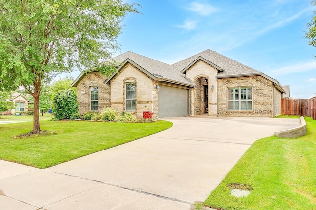 201 Saxon St, Waxahachie, TX 75165 - french country style house featuring brick siding, driveway, a garage, and roof with shingles
