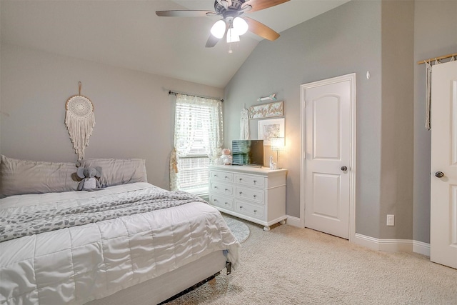 201 Saxon St, Waxahachie, TX 75165 - bedroom featuring light carpet, lofted ceiling, and ceiling fan