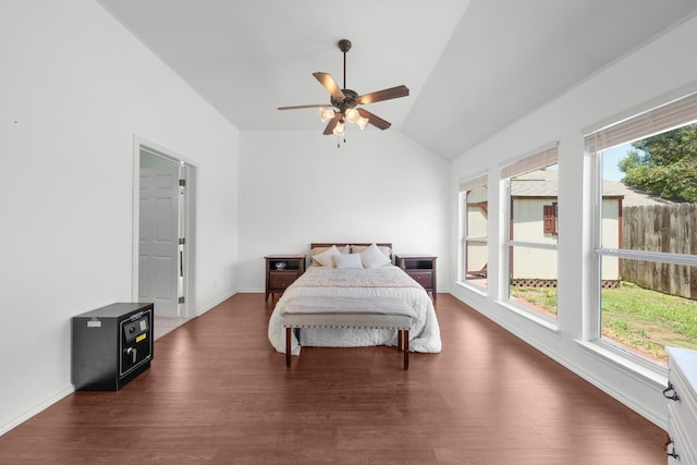 905 Austin Acre, Sulphur Springs, TX 75482 - bedroom featuring dark wood-style flooring, vaulted ceiling, and ceiling fan