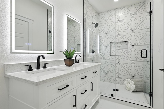 826 W Canty St, Dallas, TX 75208 - bathroom with double vanity and a stall shower