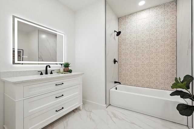 826 W Canty St, Dallas, TX 75208 - full bathroom featuring vanity, marble look tiles, and bathing tub / shower combination