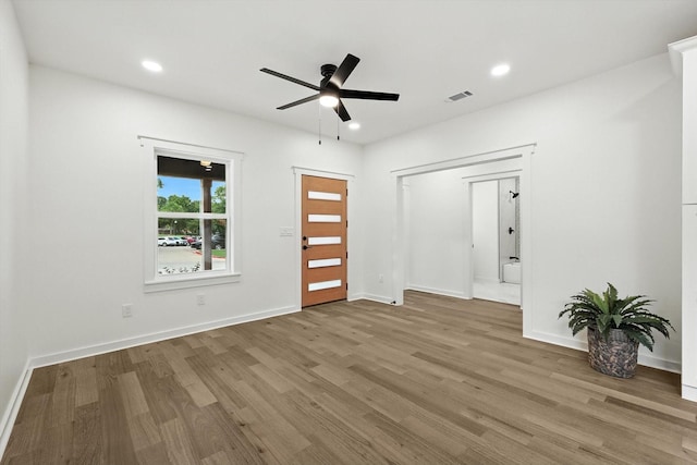 826 W Canty St, Dallas, TX 75208 - entryway with a ceiling fan, wood finished floors, and recessed lighting
