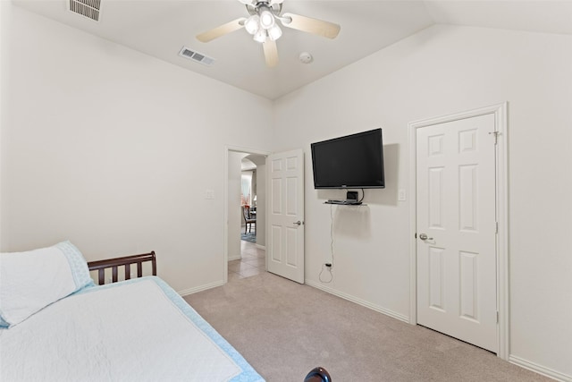 209 Willet Ct, Little Elm, TX 75068 - bedroom with light colored carpet, lofted ceiling, and ceiling fan