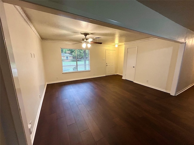 128 Robert St, Burleson, TX 76028 - empty room with ornamental molding, a ceiling fan, and dark wood-type flooring