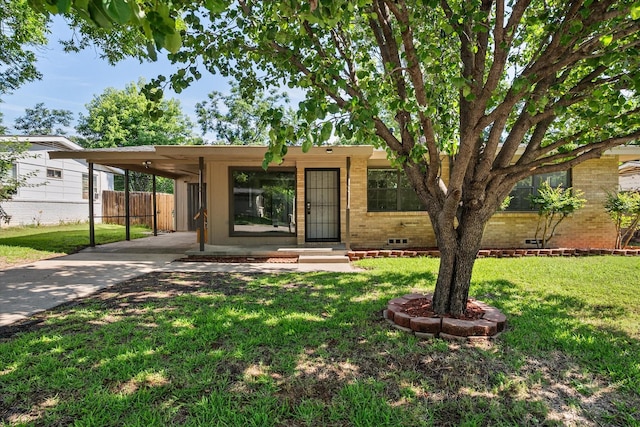 612 Elm St, Hurst, TX 76053 - view of front of home with driveway, an attached carport, crawl space, and brick siding