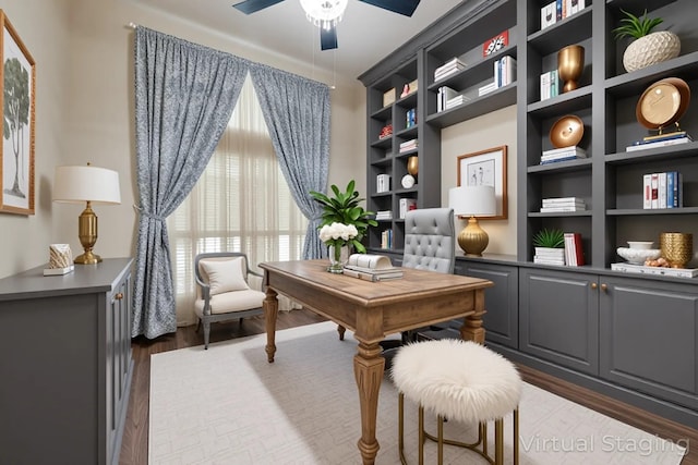505 Glacier St, Desoto, TX 75115 - home office with wood finished floors, a ceiling fan, and built in features