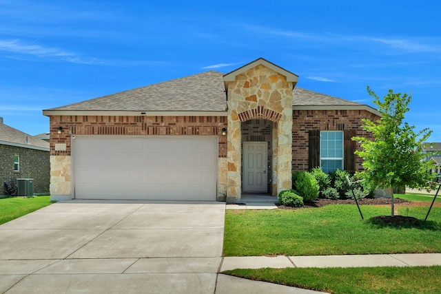 529 Mesa View Trl, Fort Worth, TX 76131 - french provincial home featuring stone siding, a garage, a front yard, and driveway