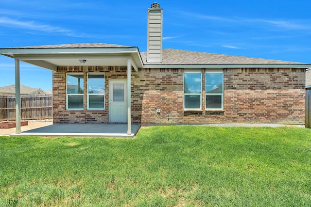 529 Mesa View Trl, Fort Worth, TX 76131 - back of property with a patio area, a chimney, brick siding, and a shingled roof