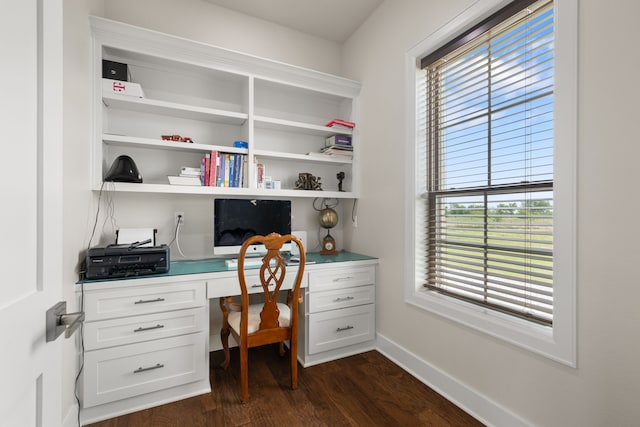 580 Vz County Road 3422, Wills Point, TX 75169 - office space with built in desk, dark wood-type flooring, and healthy amount of natural light