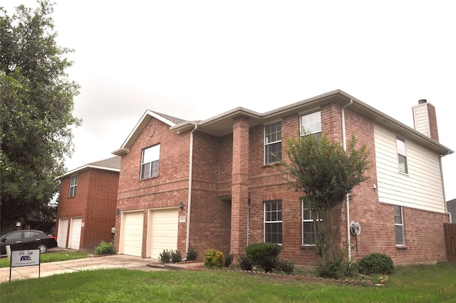2024 Kings Forest Dr, Heartland, TX 75126 - view of front of property with an attached garage, brick siding, concrete driveway, a chimney, and a front lawn
