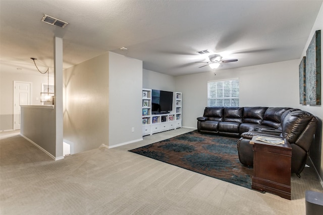 1504 Vista Bend Dr, Allen, TX 75002 - carpeted living room featuring ceiling fan and baseboards