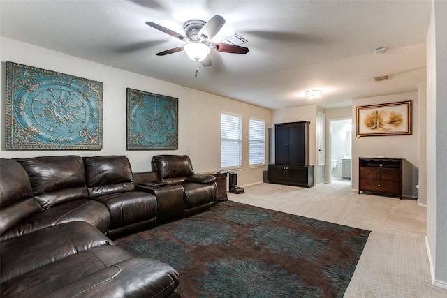 1504 Vista Bend Dr, Allen, TX 75002 - living room featuring ceiling fan and light carpet