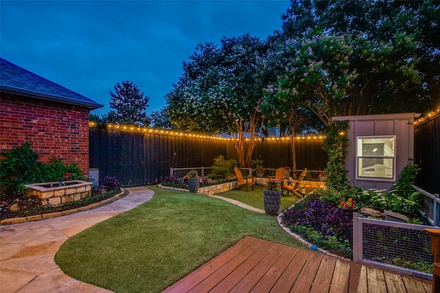 1504 Vista Bend Dr, Allen, TX 75002 - fenced backyard featuring an outdoor fire pit and a wooden deck