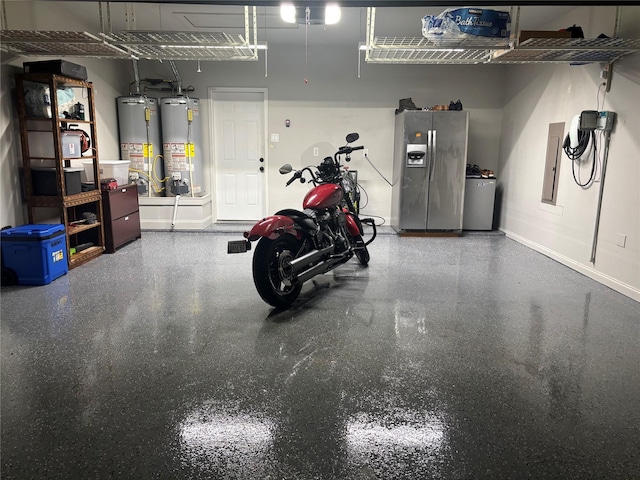 1504 Vista Bend Dr, Allen, TX 75002 - garage with stainless steel fridge with ice dispenser and gas water heater